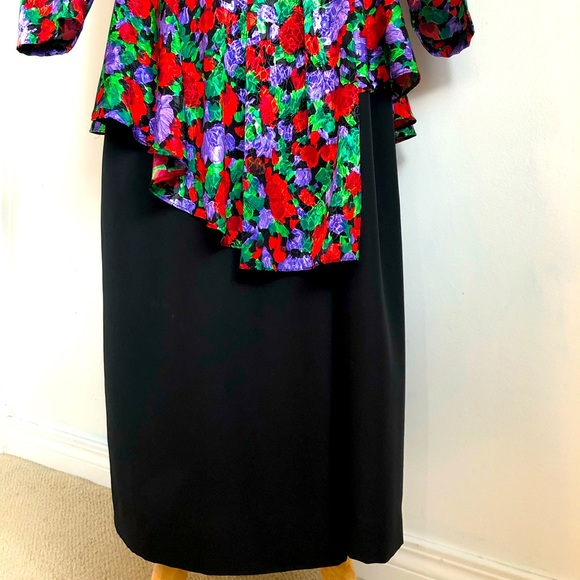 Vintage 1980’s Nu Mode Floral/Black Wrap Dress w/ Shoulder Pads - Picture 9 of 9